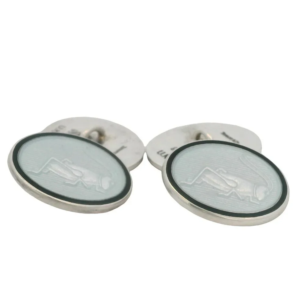 Tiffany & Co 925 Sterling Silver and Enamel Rare Blue Grasshopper Oval Cufflinks